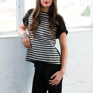 Black Gold Stripes Raglan High Low Blouse